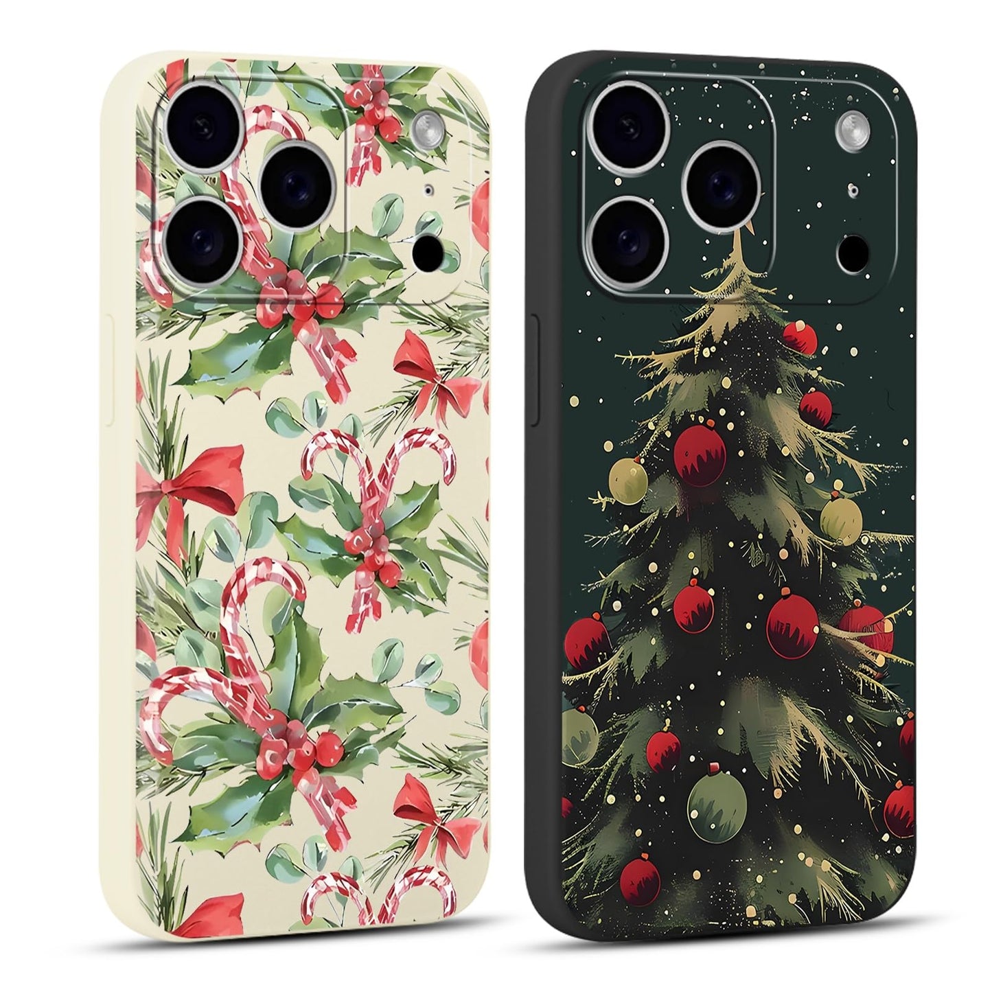 2 Pack Merry Christmas Phone Case for iPhone 13 / iPhone 14 6.1", "Cute Xmas Tree Pattern Case with Candy Design Christmas Decorations Gifts Shockproof Soft TPU Cover for Girl Women