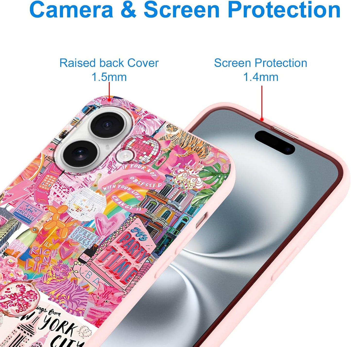 2 Packs Summer Fruit Animal Illustration Collage Pattern Phone Case for iPhone 16 6,1", Cute Aesthetic Design Print Funda with Liquid Silicone Shockproof Protection Soft Cover for Women Girls