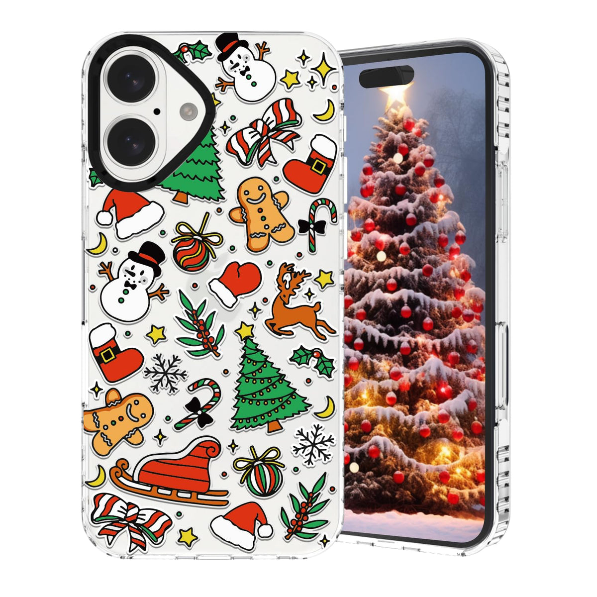 Christmas Phone Case Compatible for iPhone 16 Pro,Cute Winter Case with Funny Snowman Gingerbread Man Tree Christmas Pattern Design Shockproof Clear TPU Anti-Slip Anti-Scratch
