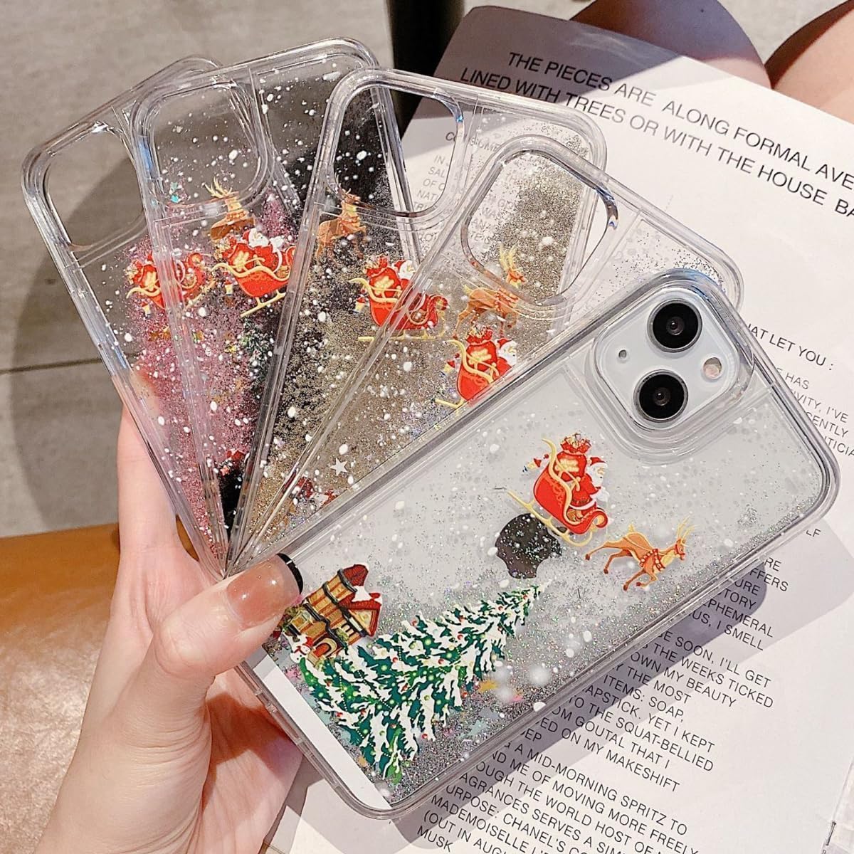 Changjia Glitter Christmas Case for iPhone 17, Cute Christmas Tree Santa Elk Liquid Flowing Floating Moving Bling Sparkle Clear Bumper Shockproof Women Girls Slim Phone Case for iPhone 17 6.3", Silver