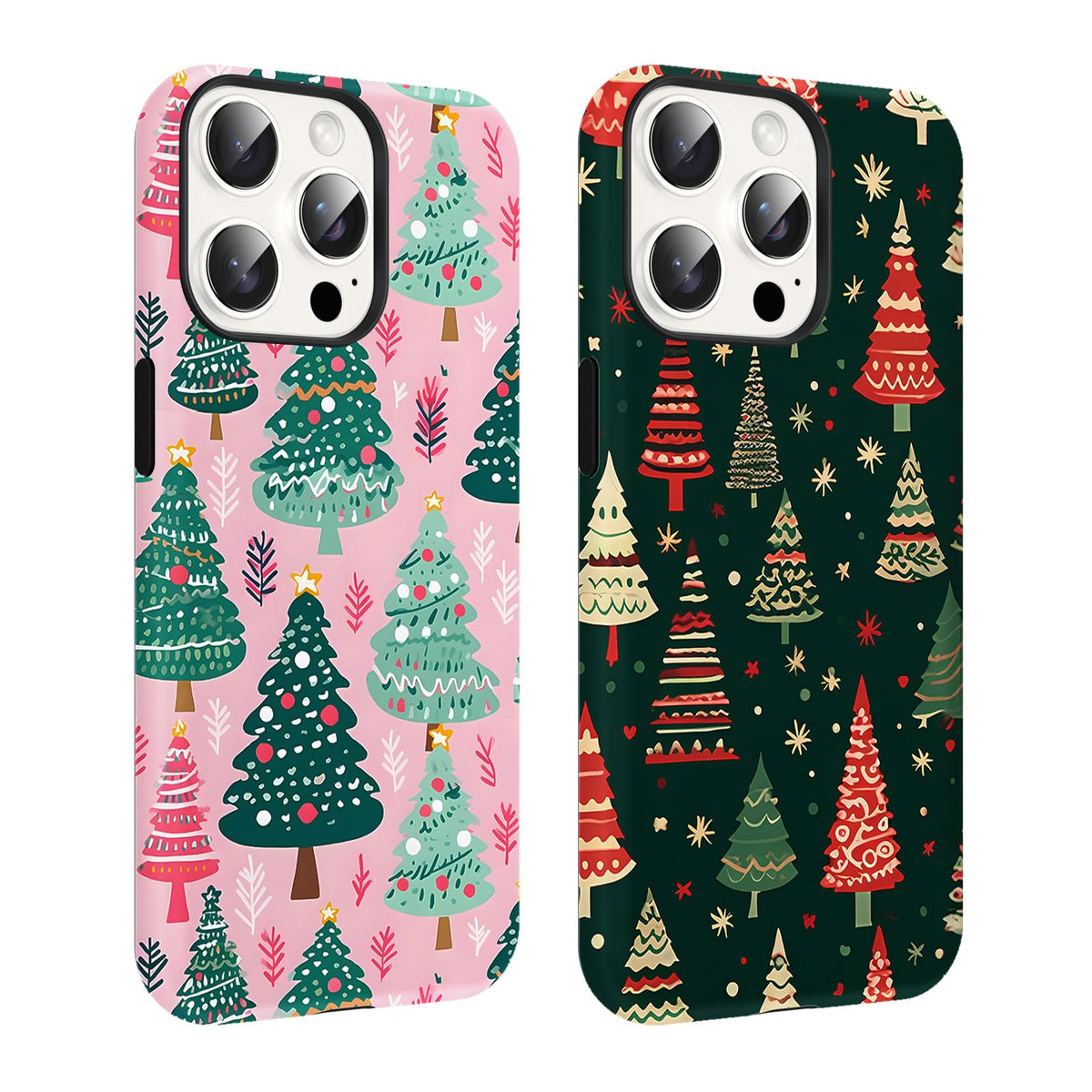 2 Pack Merry Christmas Tree Phone Case for iPhone 13 / iPhone 14 Case 6.1", Cute Xmas Snowflake Pattern Design Phone Cover Hard PC Shockproof Soft TPU Matte Protection Funda for Girls Women