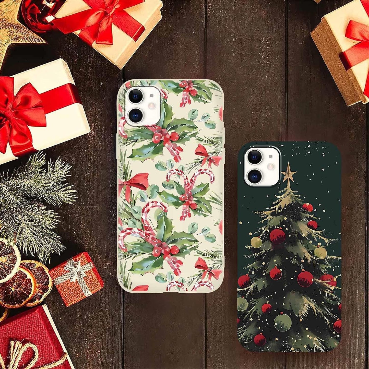 2 Pack Merry Christmas Phone Case for iPhone 12 / iPhone 12 Pro 6.1", Cute Xmas Christmas Tree Pattern Case with Candy Design Christmas Decorations Gifts Soft TPU Cover for Girl Women