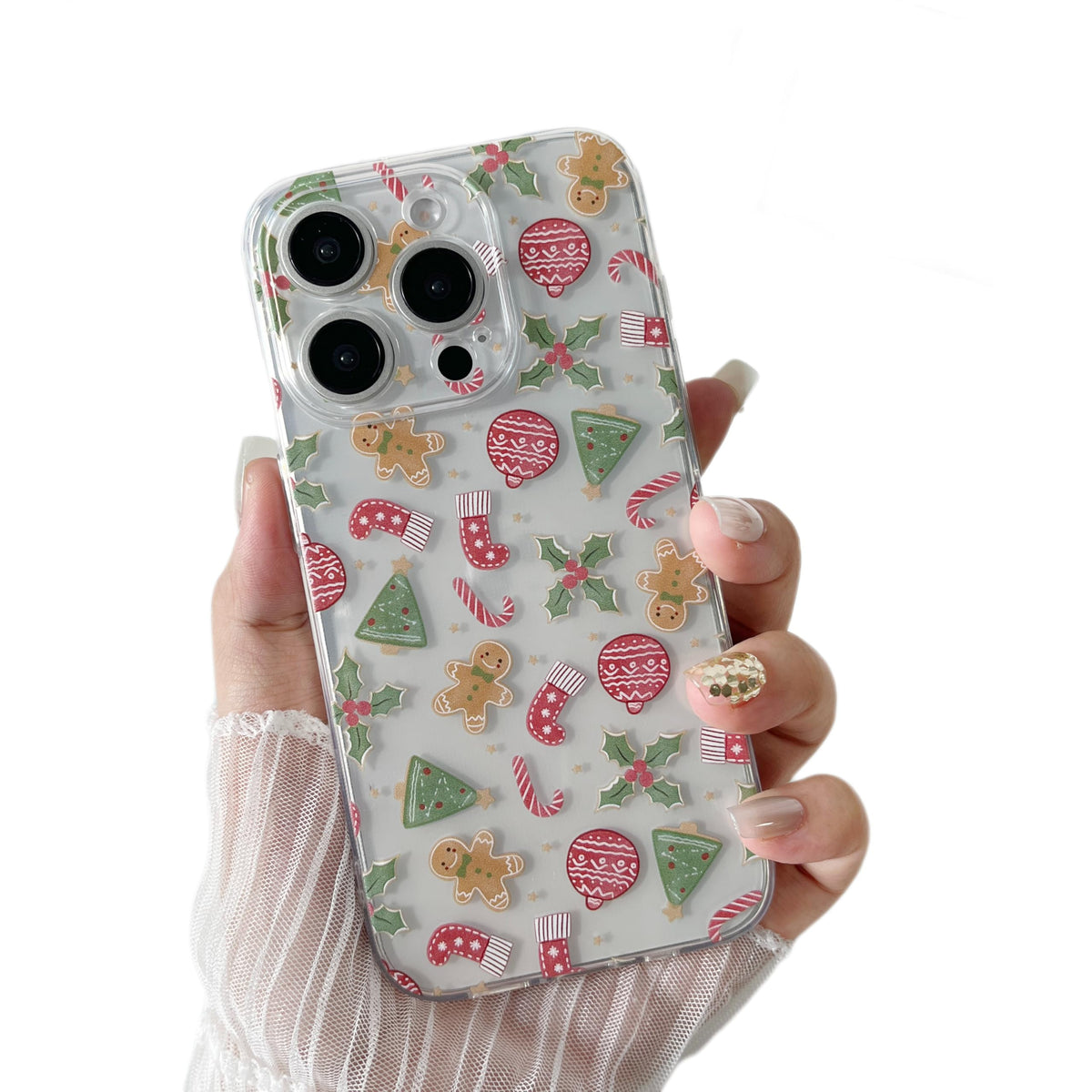 ZTOFERA Christmas Phone Case for iPhone 14 6.1 inch,Clear Cute Merry Christmas Pattern Phone Case Gifts Transparent Hard PC +TPU Bumper Shockproof Protective Cover-Gingerbread Man