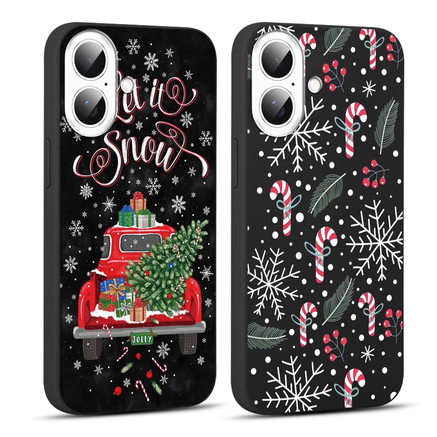2 Pack Merry Christmas Phone Case for iPhone 13 / iPhone 14 6.1", Cute Red Christmas Truck Car Tree Candy Snowflake Pattern Case Anti-Scratch Shockproof Soft Silicone Gifts Girl Women Cover