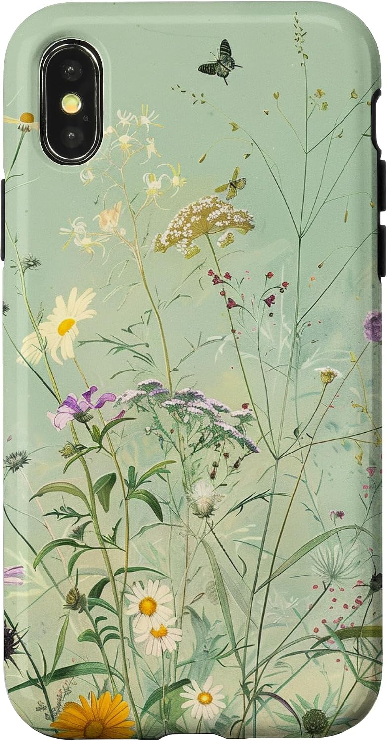 Sage Green Boho Botanical Wildflowers Plants Case for iPhone 16 Pro Max