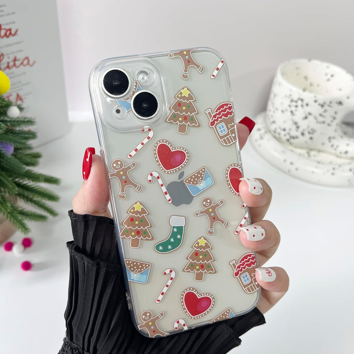 ZTOFERA Christmas Phone Case for iPhone 14 6.1 inch,Clear Cute Merry Christmas Pattern Phone Case Gifts Transparent Hard PC +TPU Bumper Shockproof Protective Cover-Gingerbread Man