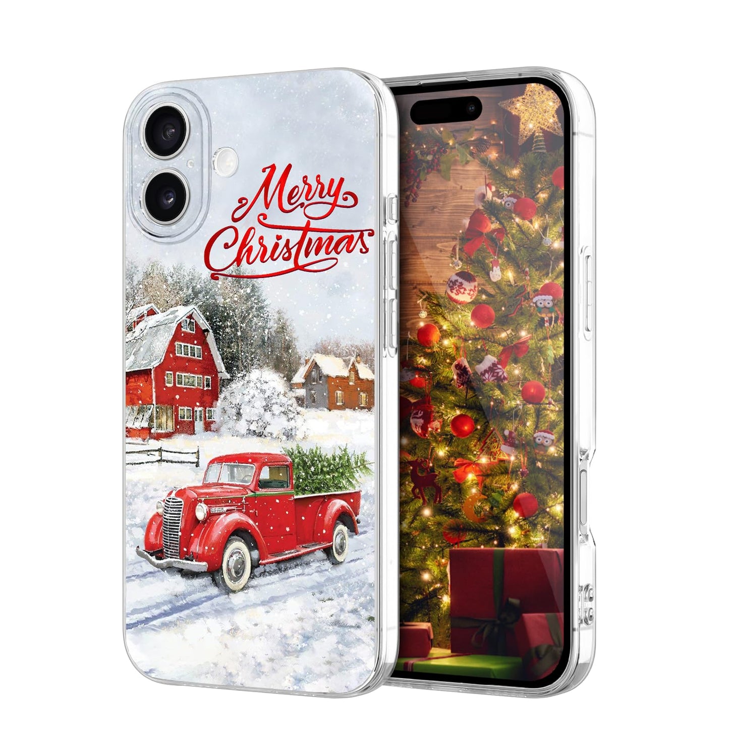 Newseego for iPhone 16 Case, Cute Red Car Pattern Merry Christmas Phone Case for Women Girls Children Anti-Yellow Soft TPU Bumper Shockproof Protective Cover for iPhone 16