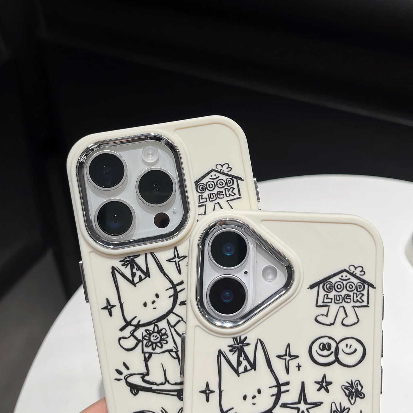 Designed for iPhone Case, Cute Cat Butterfly Star Lucky Line Drawing Soft Phone Case (White,for iPhone 14)