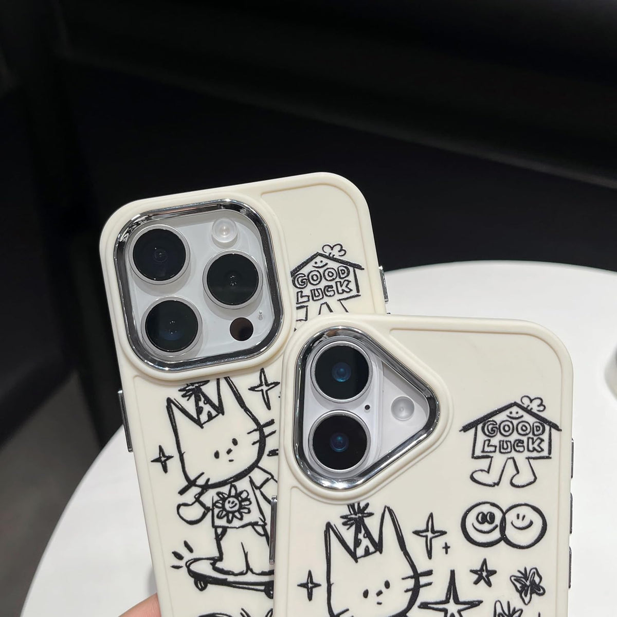 Designed for iPhone Case, Cute Cat Butterfly Star Lucky Line Drawing Soft Phone Case (White,for iPhone 15)