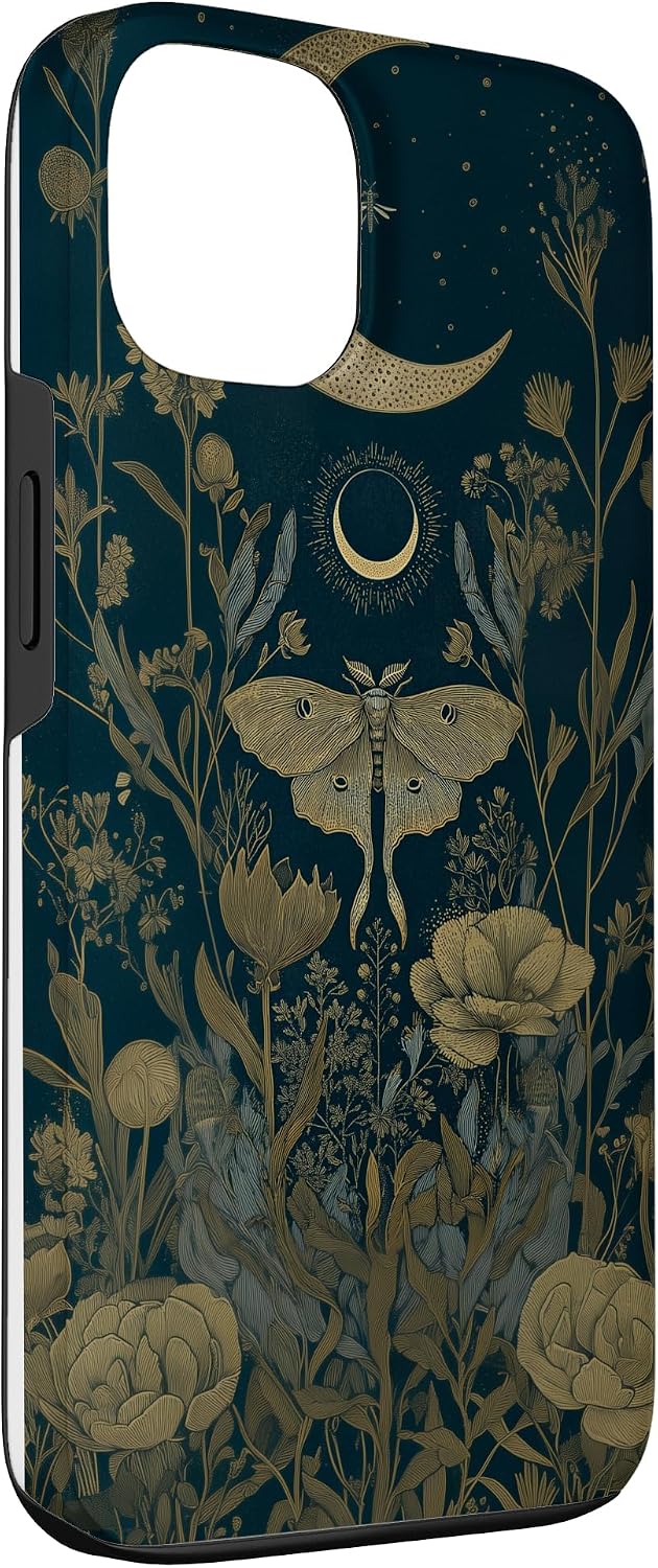Luna Moth Wildflower Plant Pattern Sage Green Celestial Case for iPhone 13