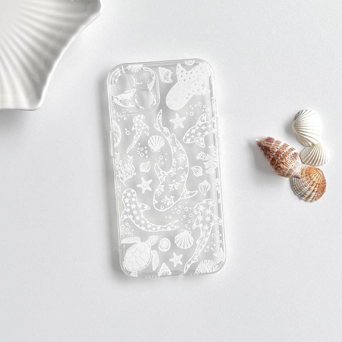 NITITOP Compatible with iPhone 15 Case Clear Sea - White Turtle | Cute, Shell whale ocean animal, For women men girls boys, Slim, Soft TPU, Shockproof