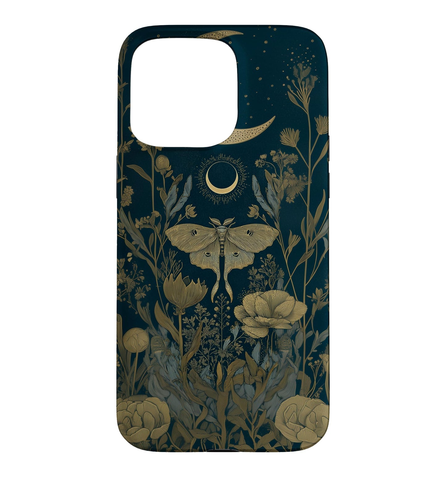 Luna Moth Wildflower Plant Pattern Sage Green Celestial Case for iPhone 13