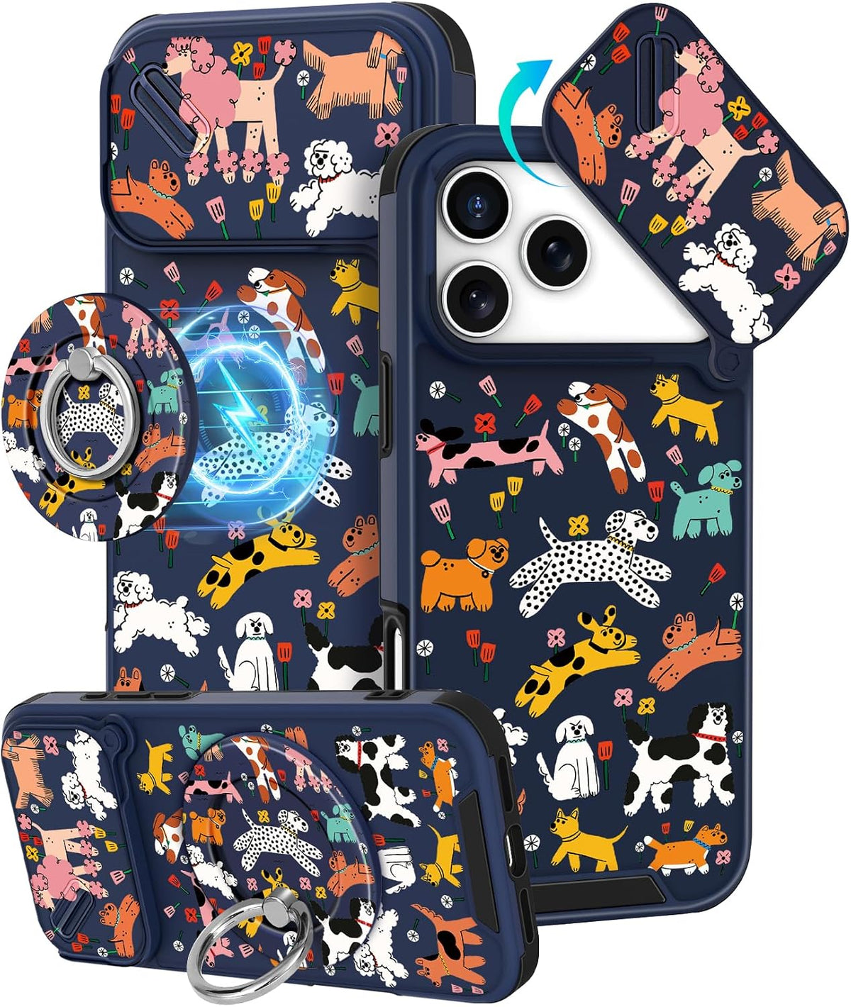 Buleens for iPhone 17 Pro Max Case 6.9 Inch - with Ring Stand & Camera Cover Aesthetic Cute Designed for Women Girls Girly Cartoon Kawaii Dogs Phone Case for iPhone 17 Pro Max Compatible with Magsafe