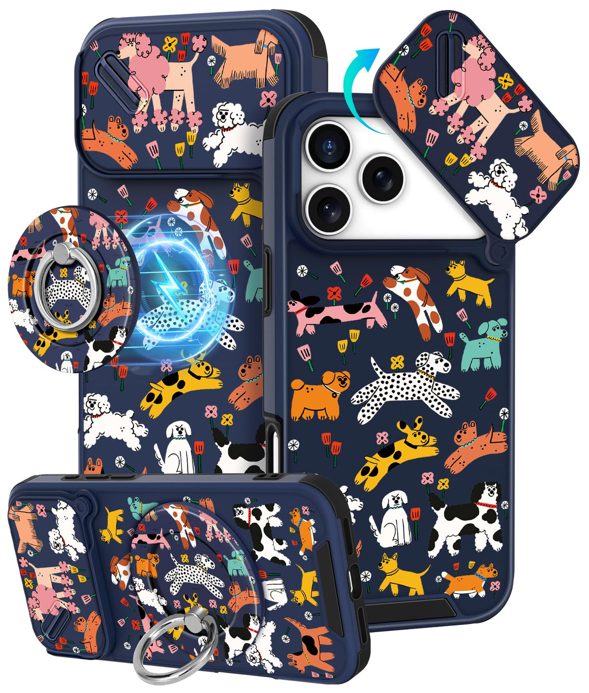 Buleens for iPhone 17 Pro Max Case 6.9 Inch - with Ring Stand & Camera Cover Aesthetic Cute Designed for Women Girls Girly Cartoon Kawaii Dogs Phone Case for iPhone 17 Pro Max Compatible with Magsafe
