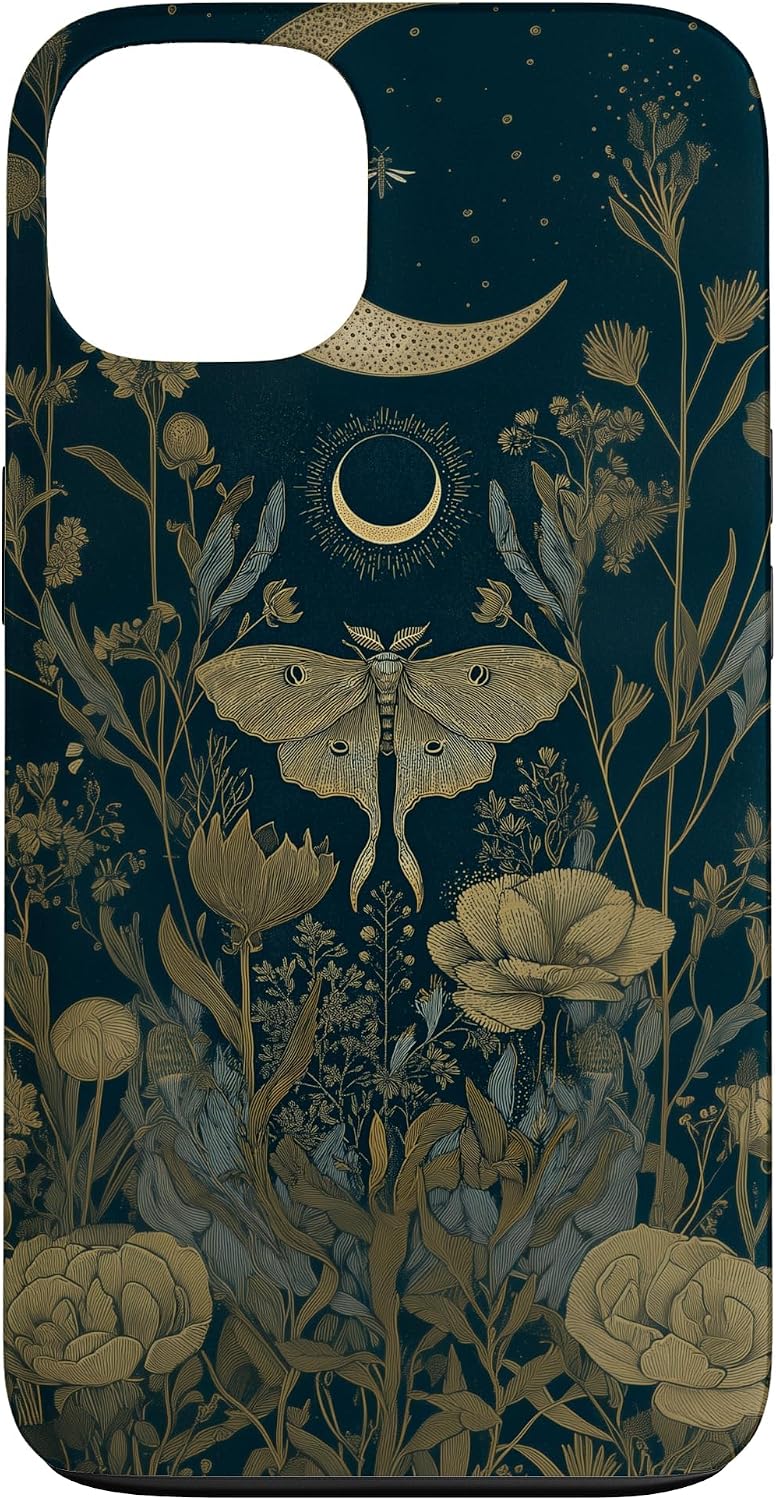 Luna Moth Wildflower Plant Pattern Sage Green Celestial Case for iPhone 13