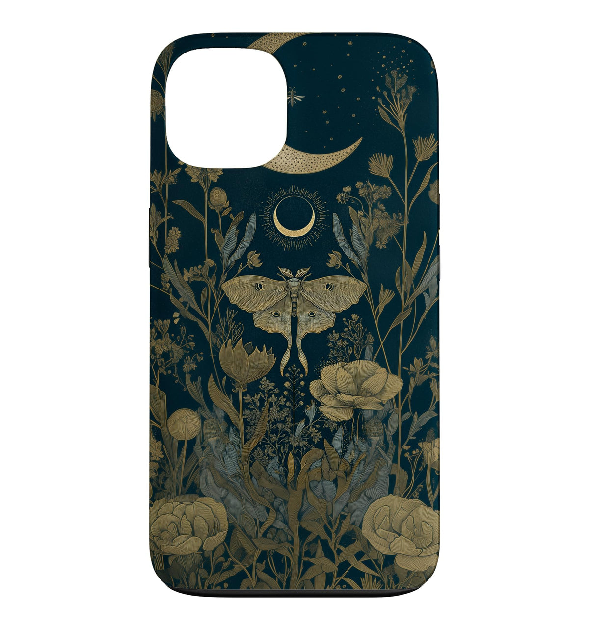 Luna Moth Wildflower Plant Pattern Sage Green Celestial Case for iPhone 13