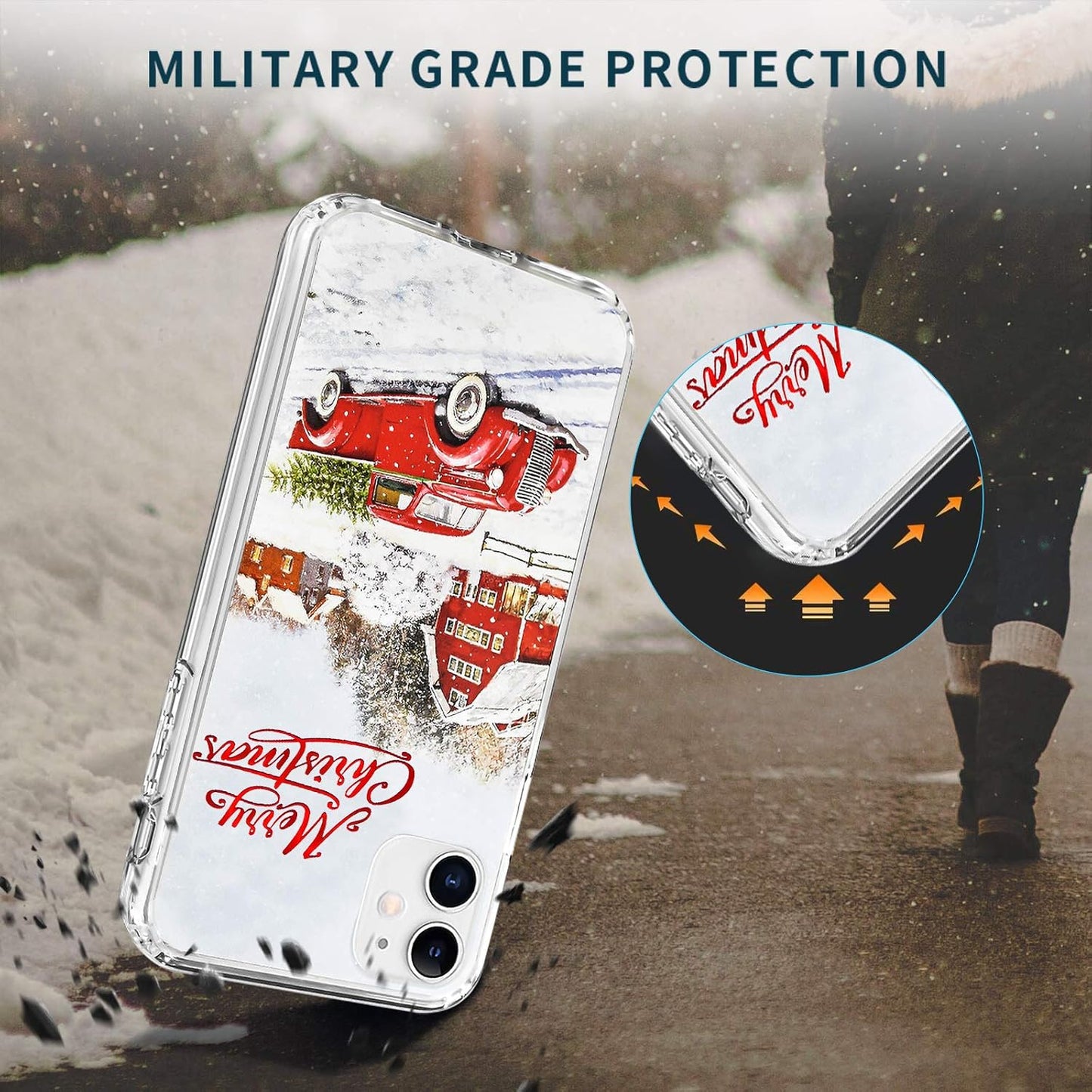 Newseego for iPhone 11 Christmas Case, Shockproof Series Anti-Yellow Hard PC + TPU Bumper Protective Cover for Girls Children Cute Merry Design-Red Car