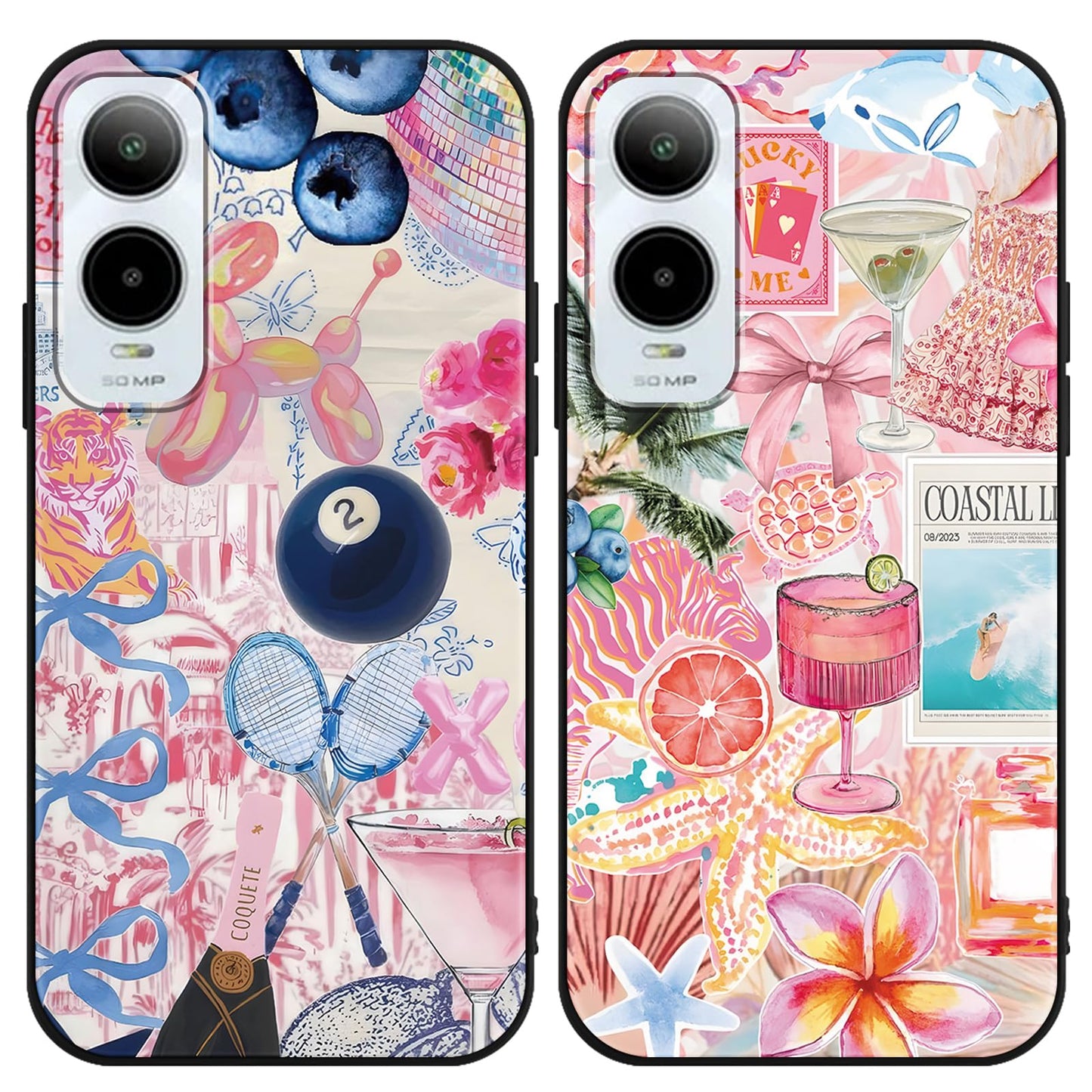 2 Pack Cartoon Floral Phone Case for Gabb Phone 4 6.1",Cute Kawaii Flower Collage Pattern Cases Aesthetic Design,Black TPU Bumper Protective Cover for Girls Women