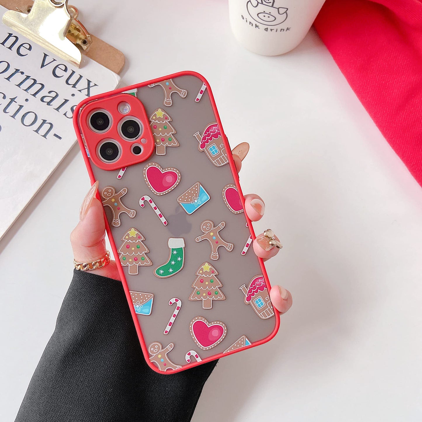 ZTOFERA Christmas Case for iPhone 15,Cute Merry Christmas Pattern Phone Case Gifts Translucent Silicone Hard PC +TPU Bumper Shockproof Protective Cover for iPhone 15 6.1 inch-Gingerbread Man