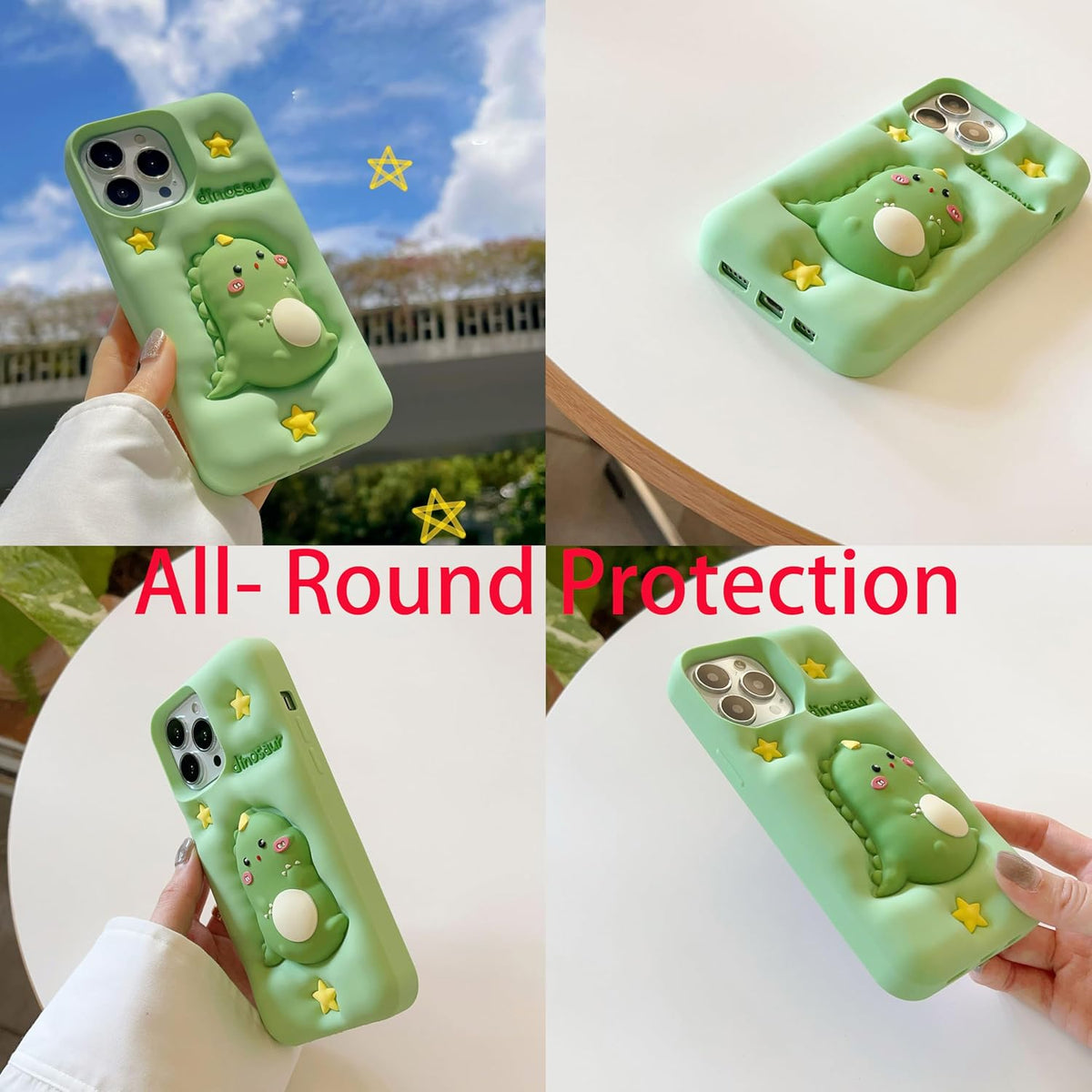 3D Dinosaur Case,Cartoon Cute Kawaii Character Funny Pressing Dinosaur Kids Teens Girls Women Shockproof Soft Silicone Case for iPhone 13/iPhone 14/iPhone 15 6.1 inch