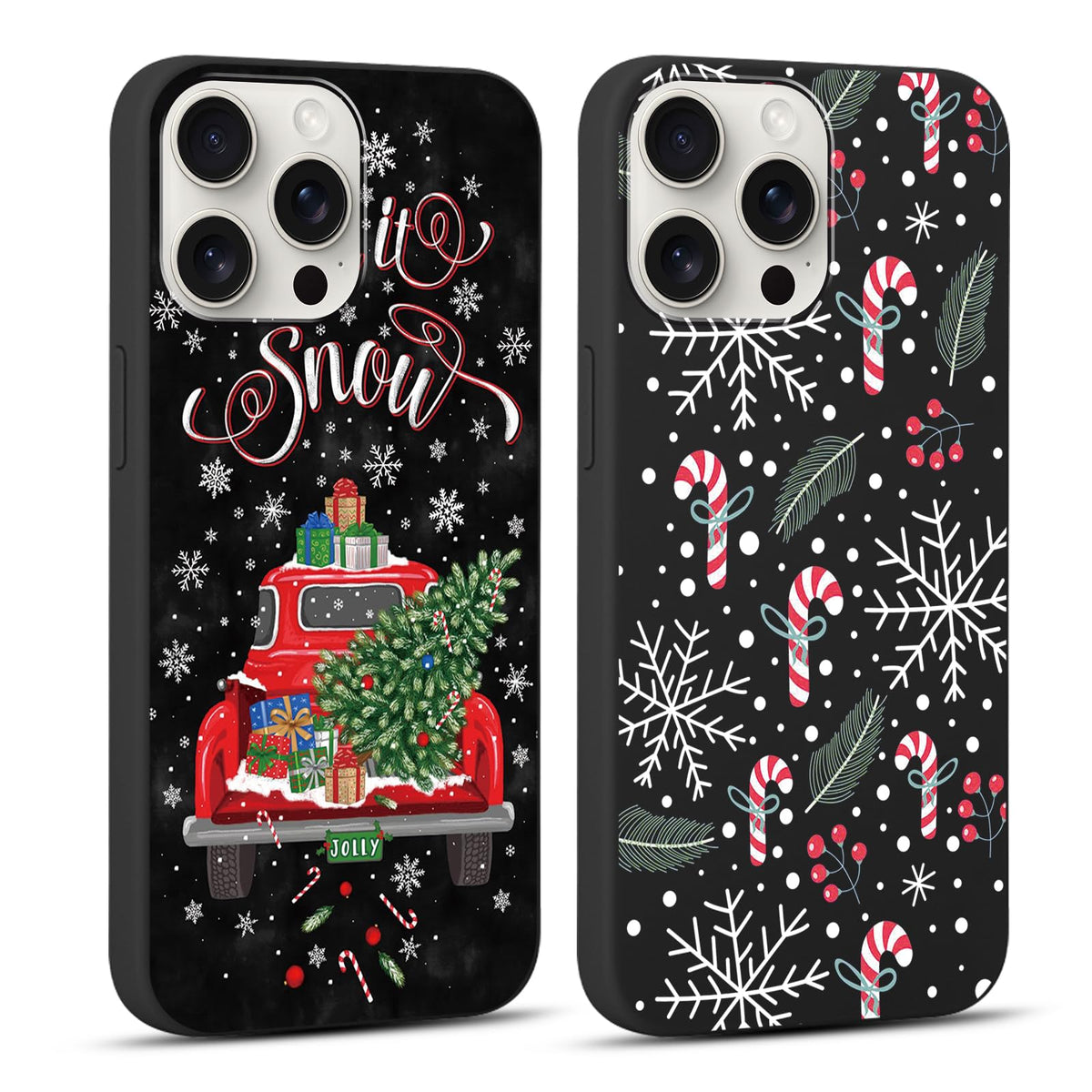 2 Pack Merry Christmas Phone Case for iPhone 13 / iPhone 14 6.1", Cute Red Christmas Truck Car Tree Candy Snowflake Pattern Case Anti-Scratch Shockproof Soft Silicone Gifts Girl Women Cover