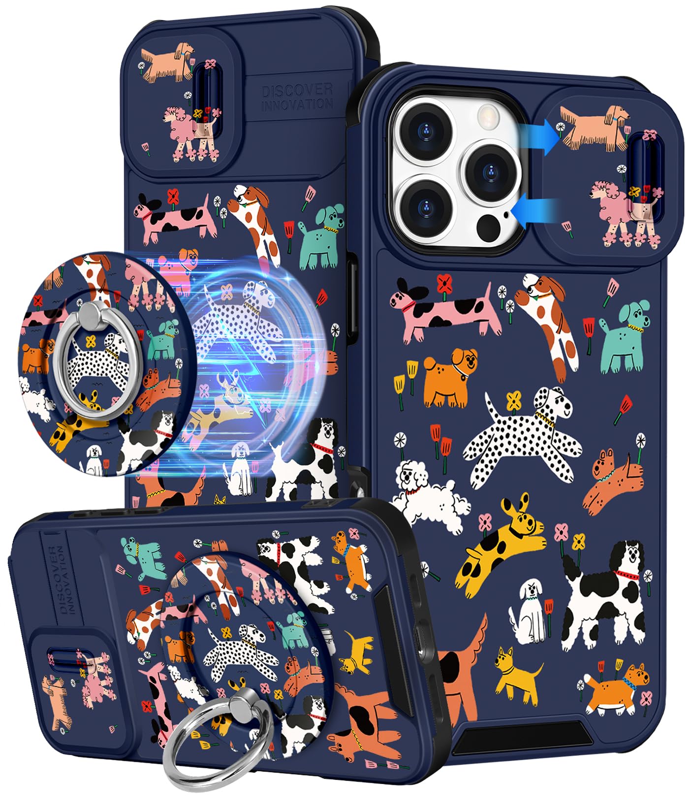 Buleens for iPhone 17 Pro Max Case 6.9 Inch - with Ring Stand & Camera Cover Aesthetic Cute Designed for Women Girls Girly Cartoon Kawaii Dogs Phone Case for iPhone 17 Pro Max Compatible with Magsafe