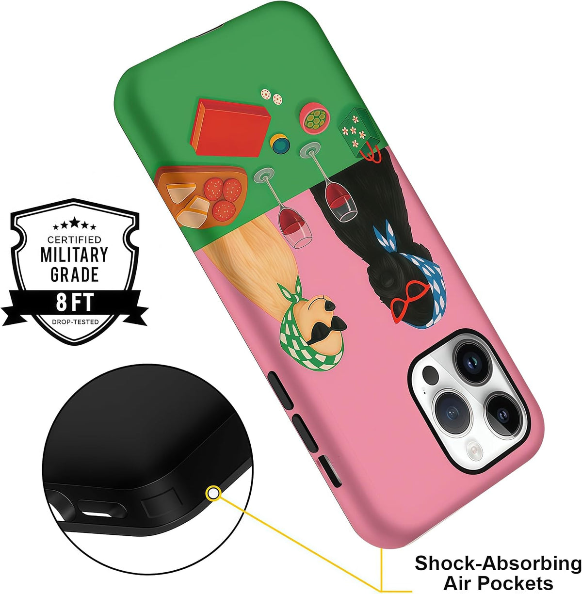 Candlelight Dinner Dog Case for iPhone 12/12 Pro | Hard Hybrid 2-Layer Design, Protective Scratch Resistant Cover for Women Girls