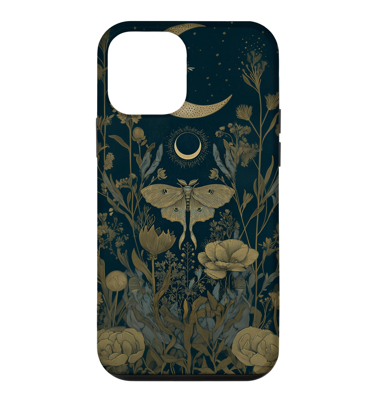 Luna Moth Wildflower Plant Pattern Sage Green Celestial Case for iPhone 13