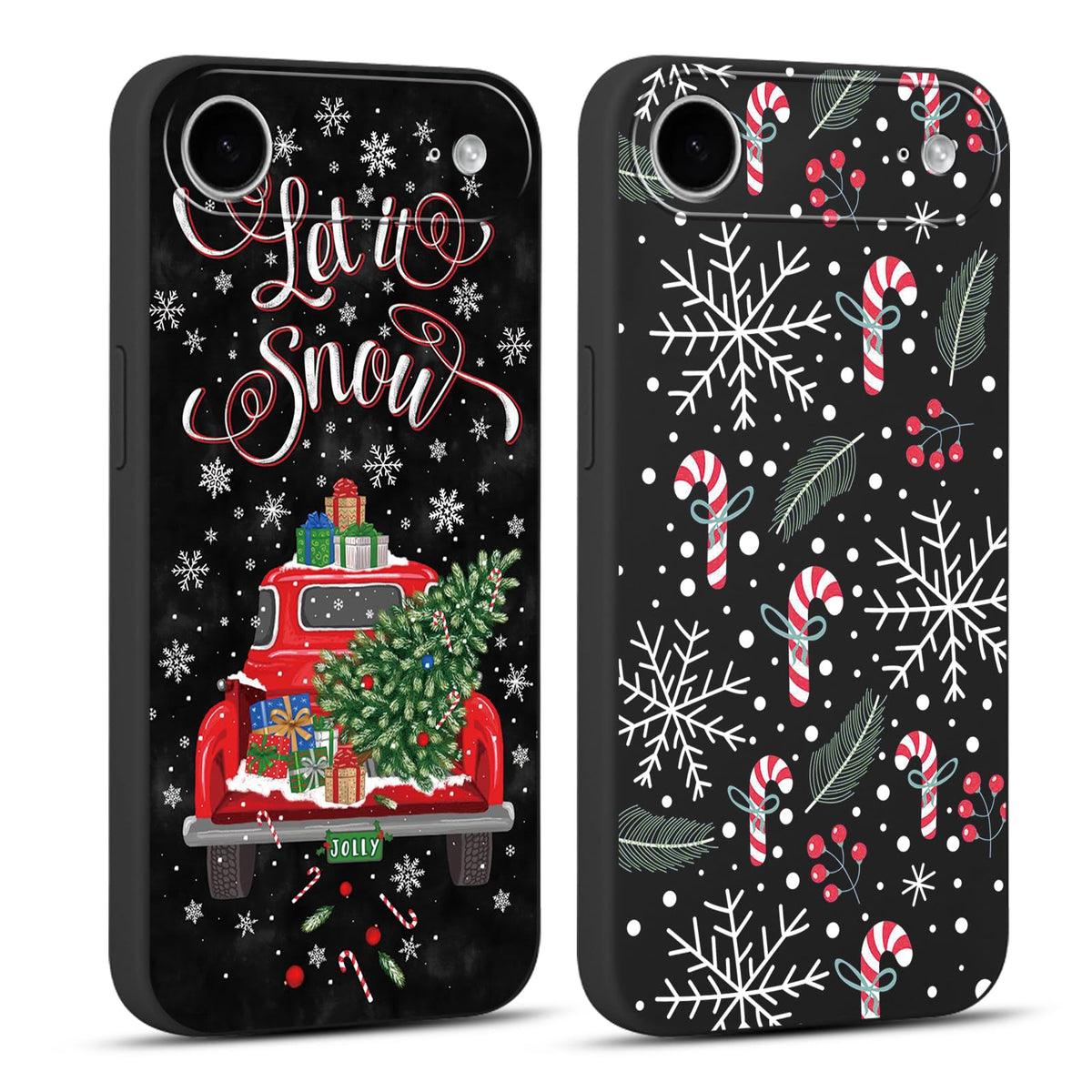 2 Pack Merry Christmas Phone Case for iPhone 13 / iPhone 14 6.1", Cute Red Christmas Truck Car Tree Candy Snowflake Pattern Case Anti-Scratch Shockproof Soft Silicone Gifts Girl Women Cover