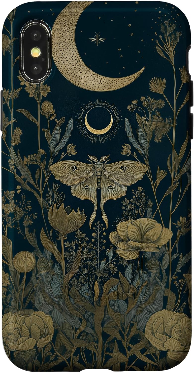 Luna Moth Wildflower Plant Pattern Sage Green Celestial Case for iPhone 13