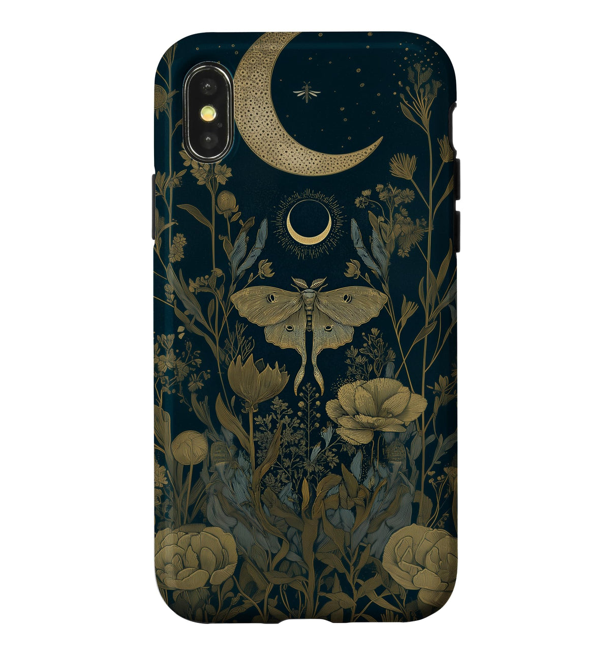 Luna Moth Wildflower Plant Pattern Sage Green Celestial Case for iPhone 13