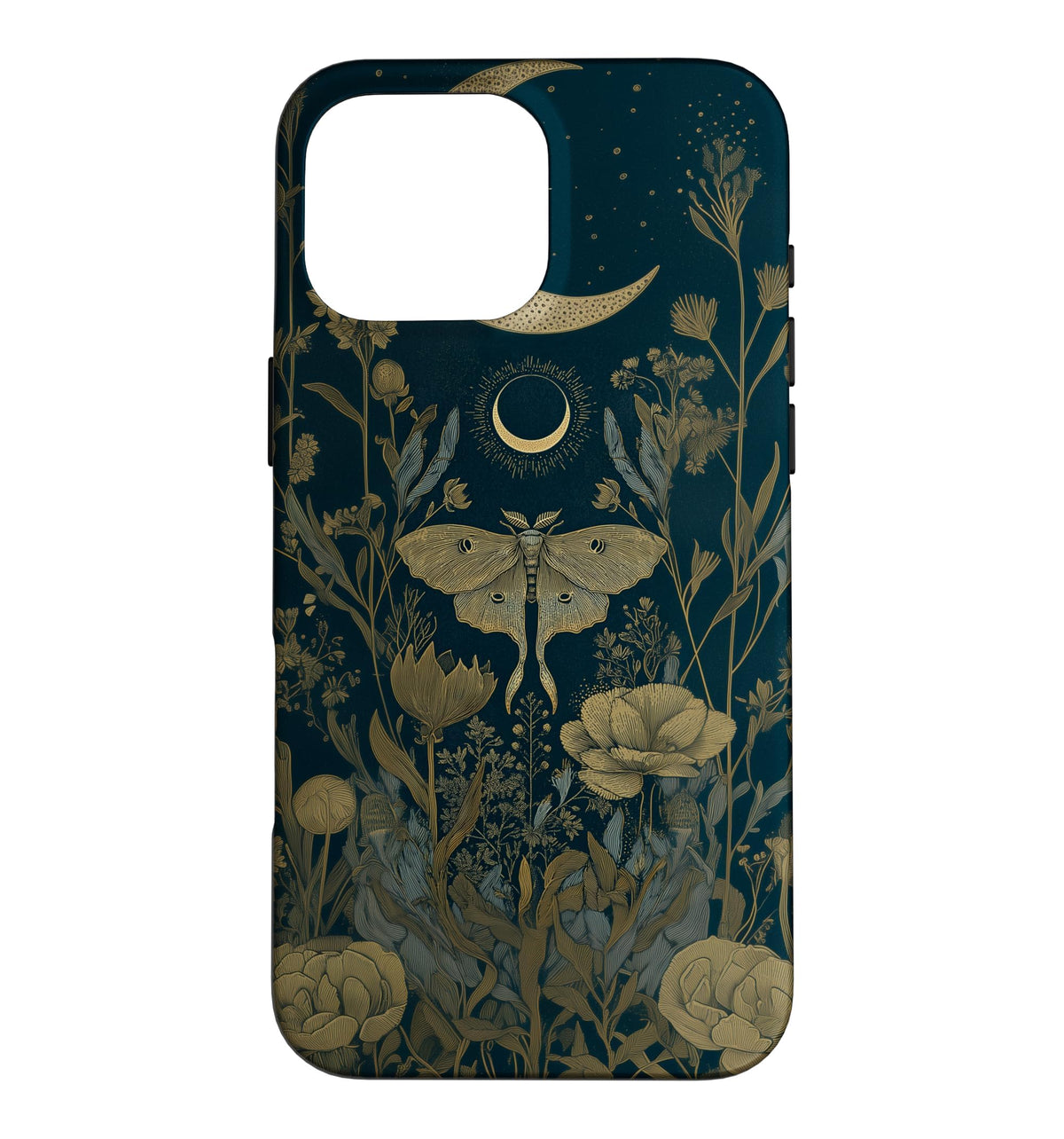 Luna Moth Wildflower Plant Pattern Sage Green Celestial Case for iPhone 13