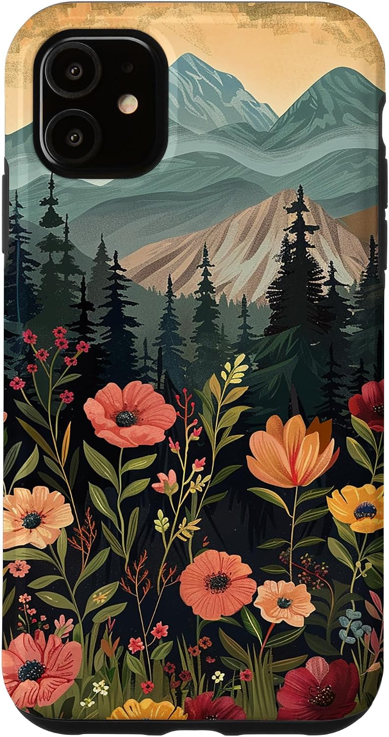 Floral Mountain Boho Pine Tree Forest Nature Case for iPhone 11