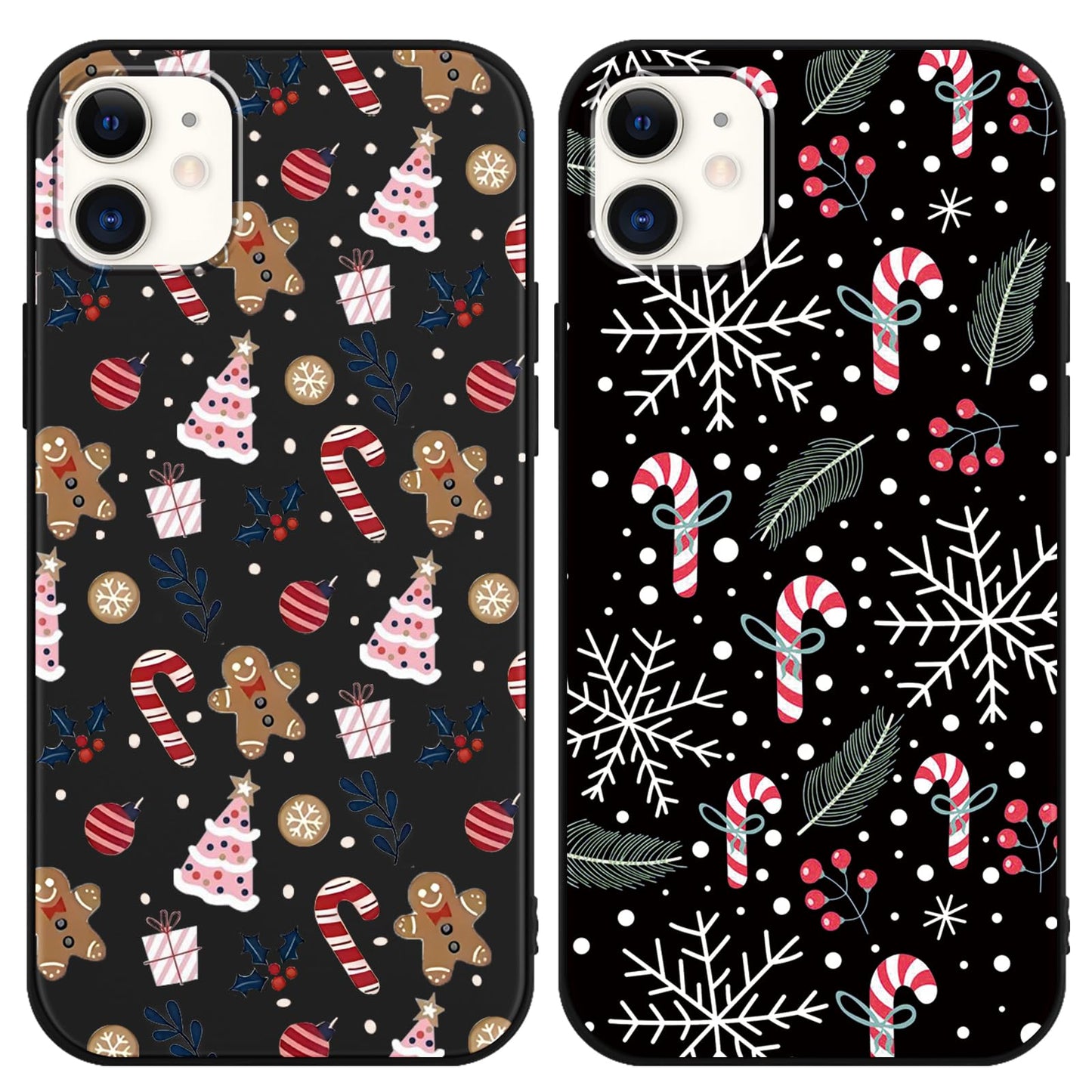 2 Pack Christmas Phone Case for iPhone 16 6.1'', Cute Christmas Tree Pattern Gifts Case with Gingerbread Canes Design Soft TPU Anti-Fall Protective Slim Shockproof Cover for Girl Women Men