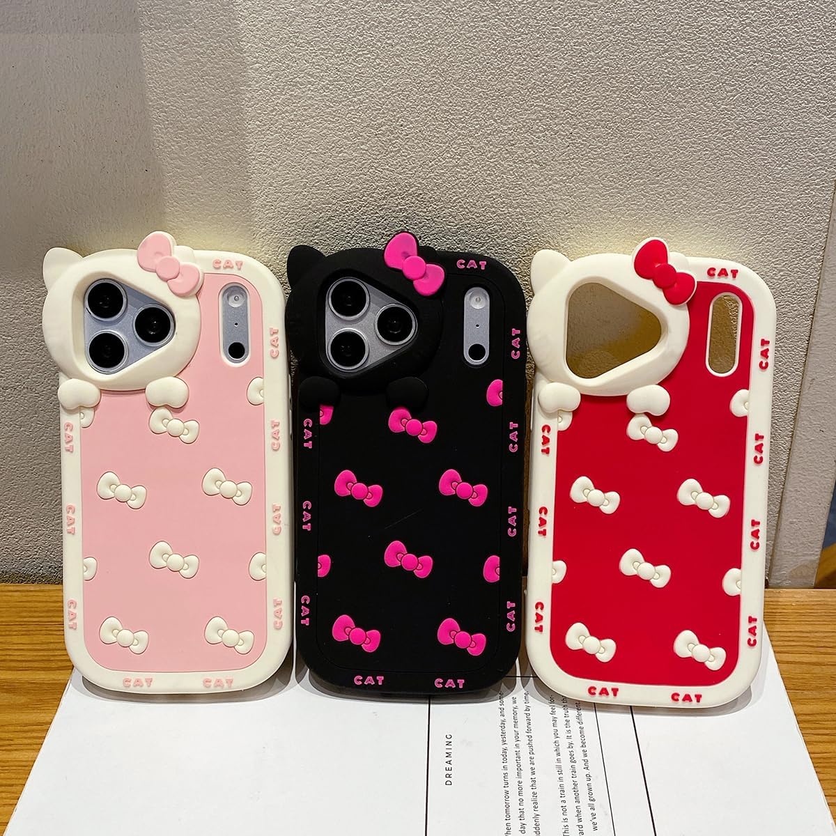 Cute Case for iPhone 17 Pro Max 6.9'', Black Kawaii Funny 3D Bow Cartoon Silicone Cat Phone case, Soft Shockproof Classic Protective Cover for Women Girls, and Kids