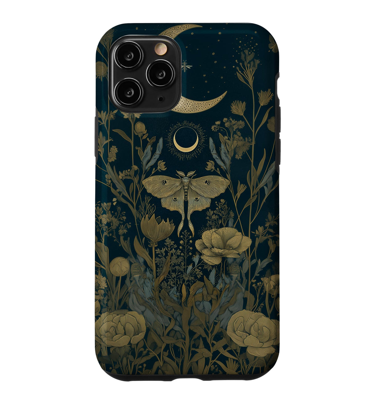Luna Moth Wildflower Plant Pattern Sage Green Celestial Case for iPhone 13