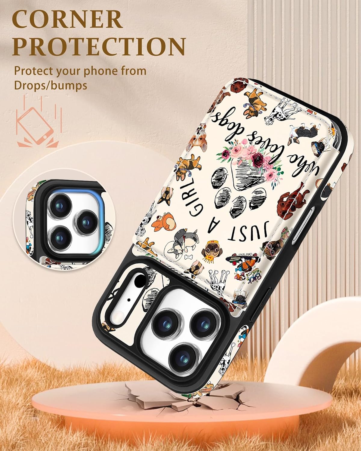 Shorogyt Compatible with iPhone 17 Pro Max Wallet Case with Card Holder - Cute Dog Lover Design Kickstand for Magnetic Clasp Back Flip Folio Leather Phone Covers for Women Men Girls