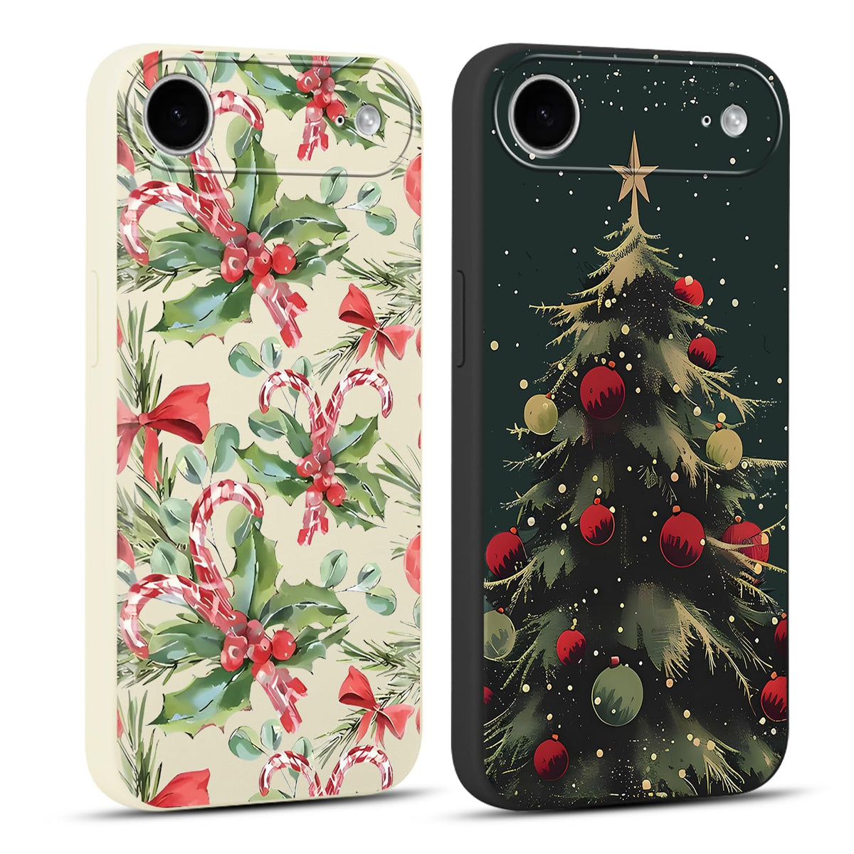 2 Pack Merry Christmas Phone Case for iPhone 16 6.1", Cute Xmas Christmas Tree Pattern Case with Candy Design Christmas Decorations Gifts Shockproof Soft Silicone Cover for Girl Women