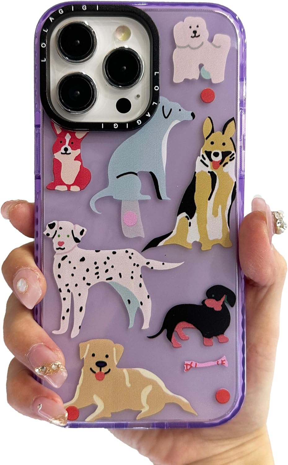 Case for iPhone 16 Pro Max Purple Cute Puppy Dog Animal Print | Kawaii Aesthetic Girly Design, Supports Wireless Charging, Shockproof Protection Soft TPU Phone Cover, 6.9"