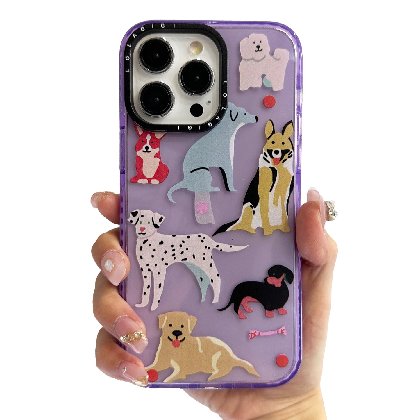 Case for iPhone 16 Pro Max Purple Cute Puppy Dog Animal Print | Kawaii Aesthetic Girly Design, Supports Wireless Charging, Shockproof Protection Soft TPU Phone Cover, 6.9"