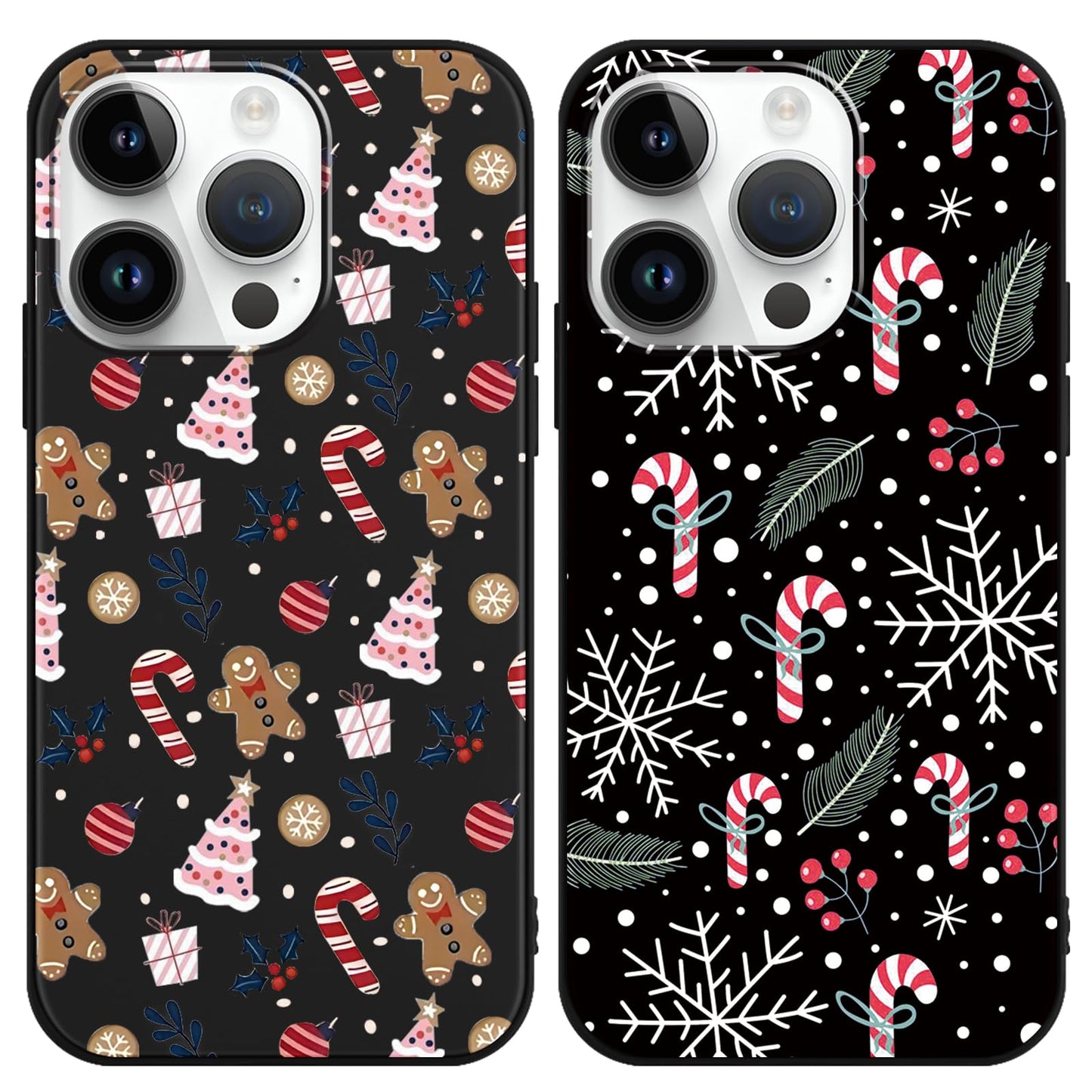 2 Pack Christmas Phone Case for iPhone 16 6.1'', Cute Christmas Tree Pattern Gifts Case with Gingerbread Canes Design Soft TPU Anti-Fall Protective Slim Shockproof Cover for Girl Women Men
