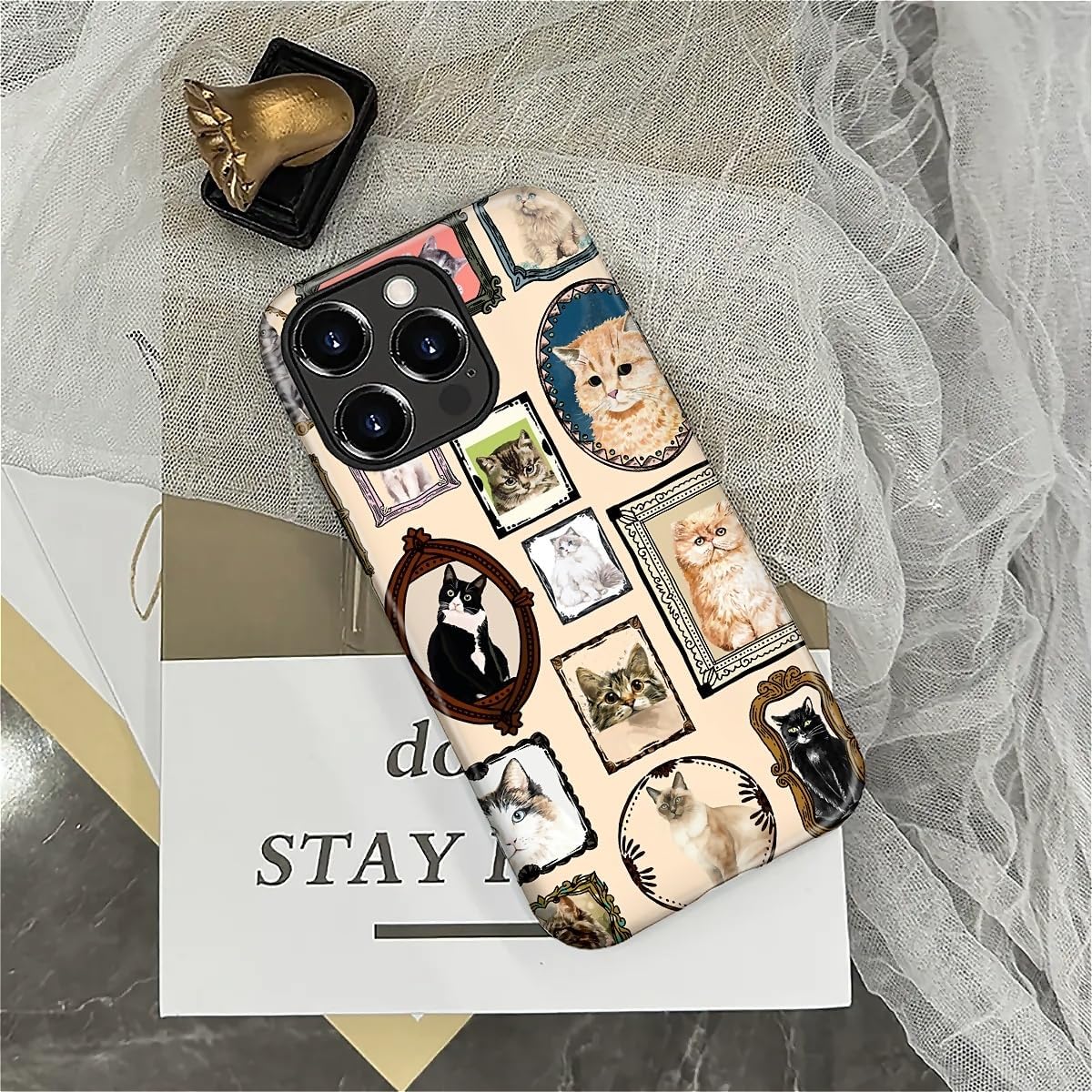 CARLOCA Case for iPhone 16 Pro,Vintage Cat Animal Pet Lover Collage Design Hybrid Dual Protection Soft TPU + Hard PC, Shockproof & Anti-Scratch Cover Men Women Stylish Protective Phone Case