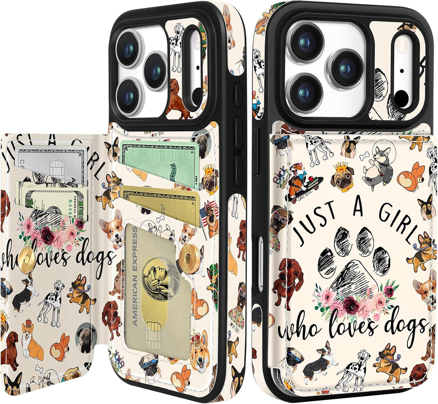 Shorogyt Compatible with iPhone 17 Pro Max Wallet Case with Card Holder - Cute Dog Lover Design Kickstand for Magnetic Clasp Back Flip Folio Leather Phone Covers for Women Men Girls