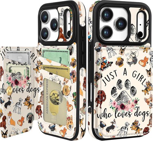 Shorogyt Compatible with iPhone 17 Pro Max Wallet Case with Card Holder - Cute Dog Lover Design Kickstand for Magnetic Clasp Back Flip Folio Leather Phone Covers for Women Men Girls