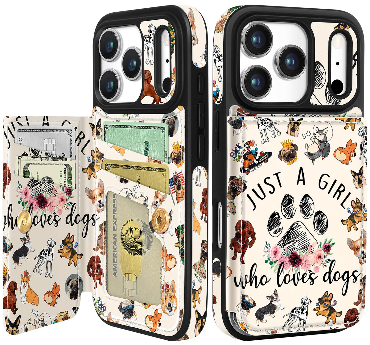 Shorogyt Compatible with iPhone 17 Pro Max Wallet Case with Card Holder - Cute Dog Lover Design Kickstand for Magnetic Clasp Back Flip Folio Leather Phone Covers for Women Men Girls