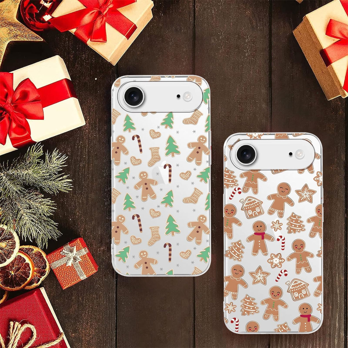 2 Pack Christmas Phone Case for iPhone 16 6.1'', Cute Christmas Tree Pattern Gifts Case with Gingerbread Canes Design Soft TPU Anti-Fall Protective Slim Shockproof Cover for Girl Women Men