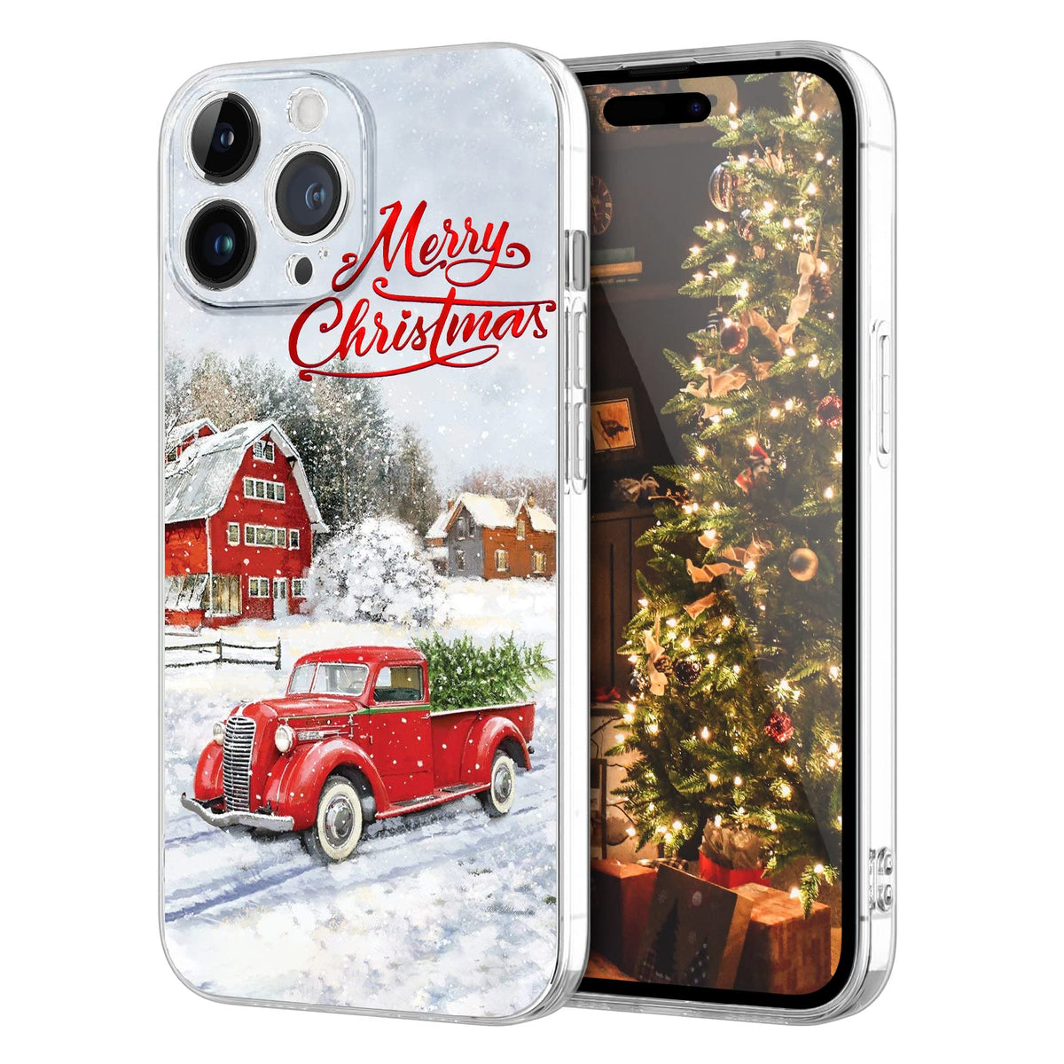 Newseego for iPhone 16 Case, Cute Red Car Pattern Merry Christmas Phone Case for Women Girls Children Anti-Yellow Soft TPU Bumper Shockproof Protective Cover for iPhone 16