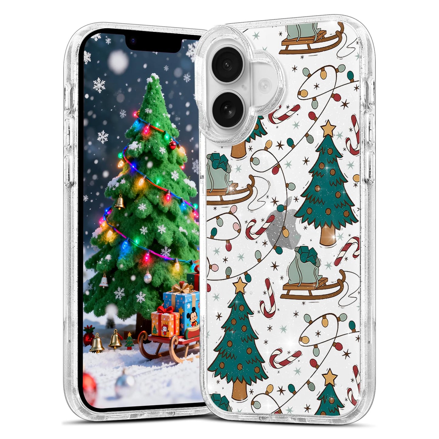 Christmas Phone Case for iPhone 13 6.1", Cute Glitter Christmas Tree Candy Snowflake Pattern, Preety Bling Sparkle Soft TPU Anti-Scratch Shockproof Protective Cover for Women Girls