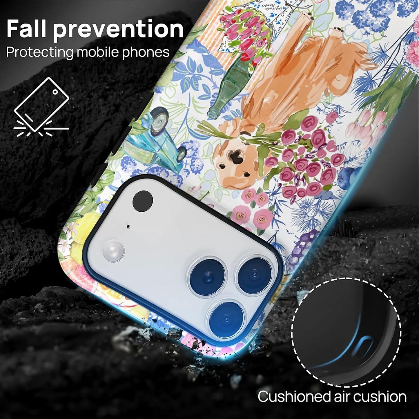 for iPhone 17 Pro Case,Hybrid 2-Layer Hard Shell + Silicone Protective Case -Resistant Shockproof- Ally's Dog's Cute College Summer Flower Collage