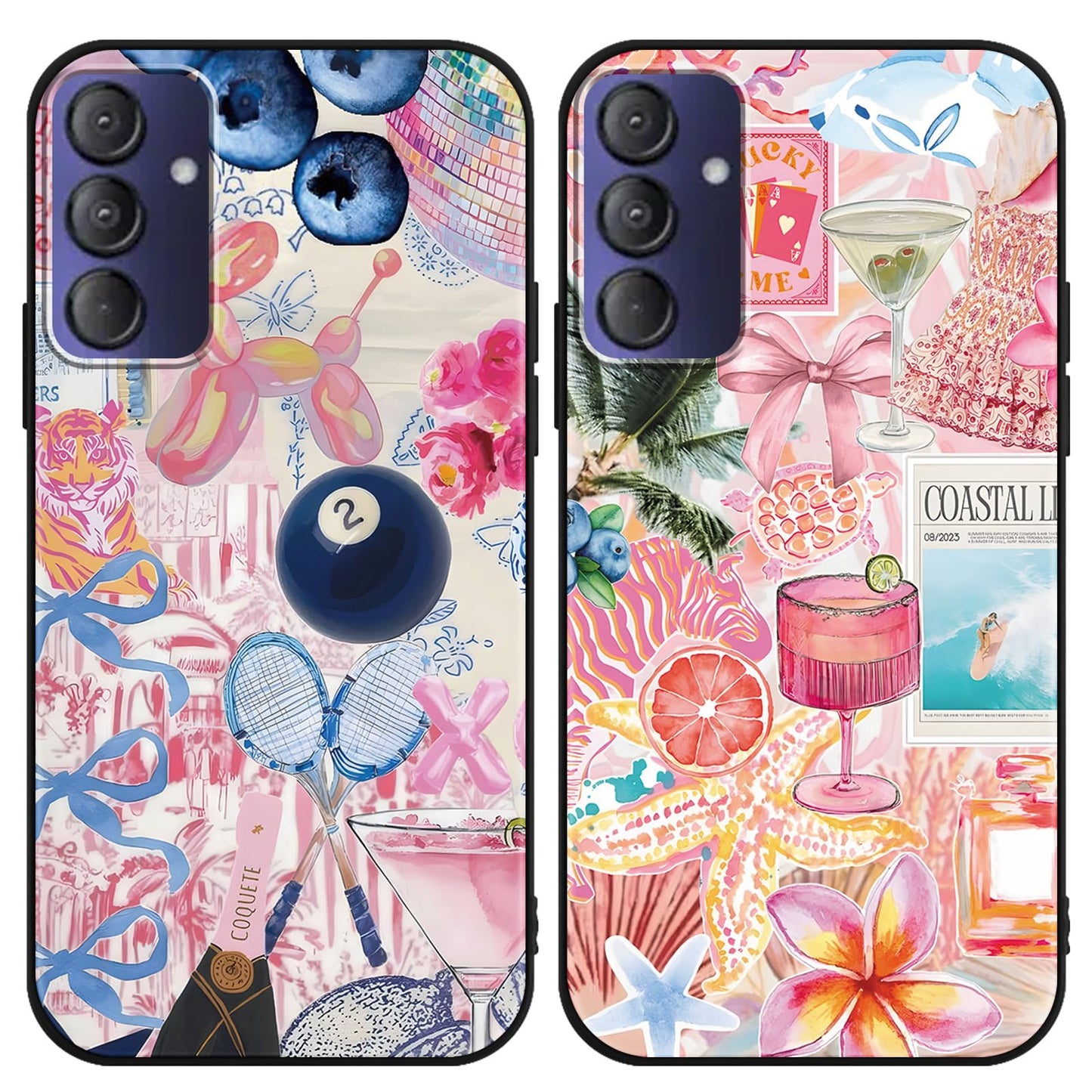 2 Pack Cartoon Floral Phone Case for Gabb Phone 4 6.1",Cute Kawaii Flower Collage Pattern Cases Aesthetic Design,Black TPU Bumper Protective Cover for Girls Women